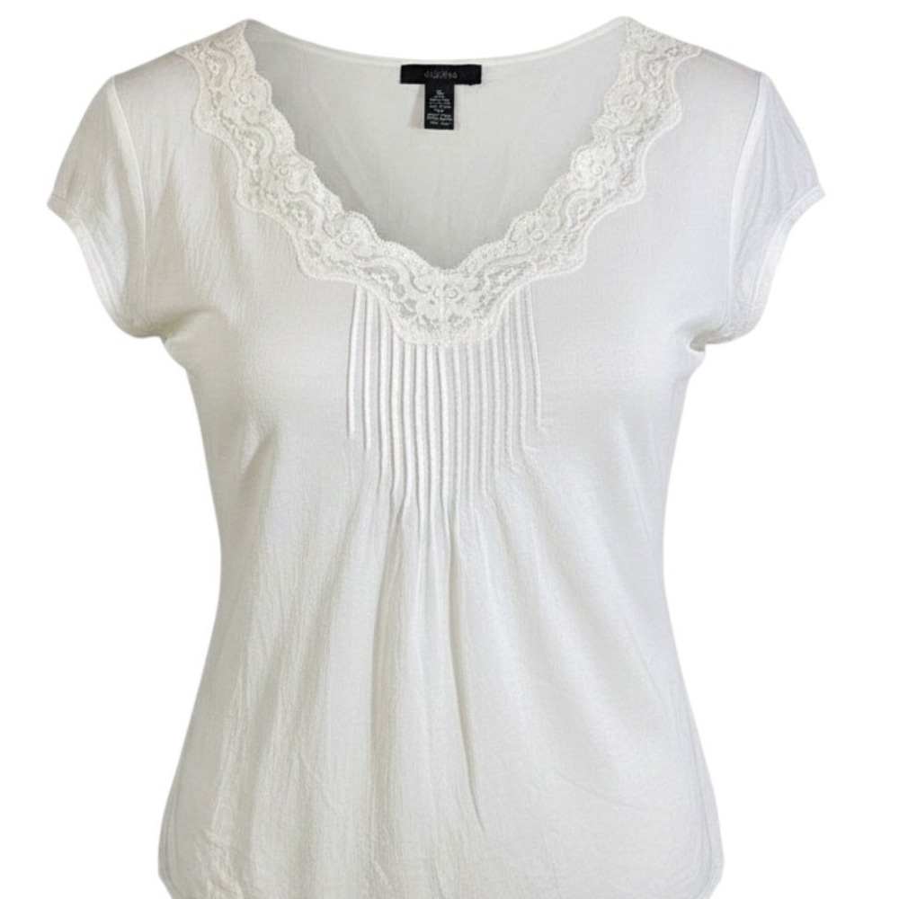 $49 ALFANI SILK cap sleeve blouse top XL cream pleating sheer delicate layering